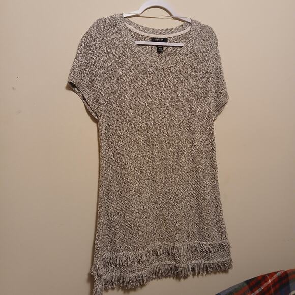 Style & Co Women's XL Heather Knit Cable Fringed Bottom Sweater Dress Gothic - Picture 2 of 9